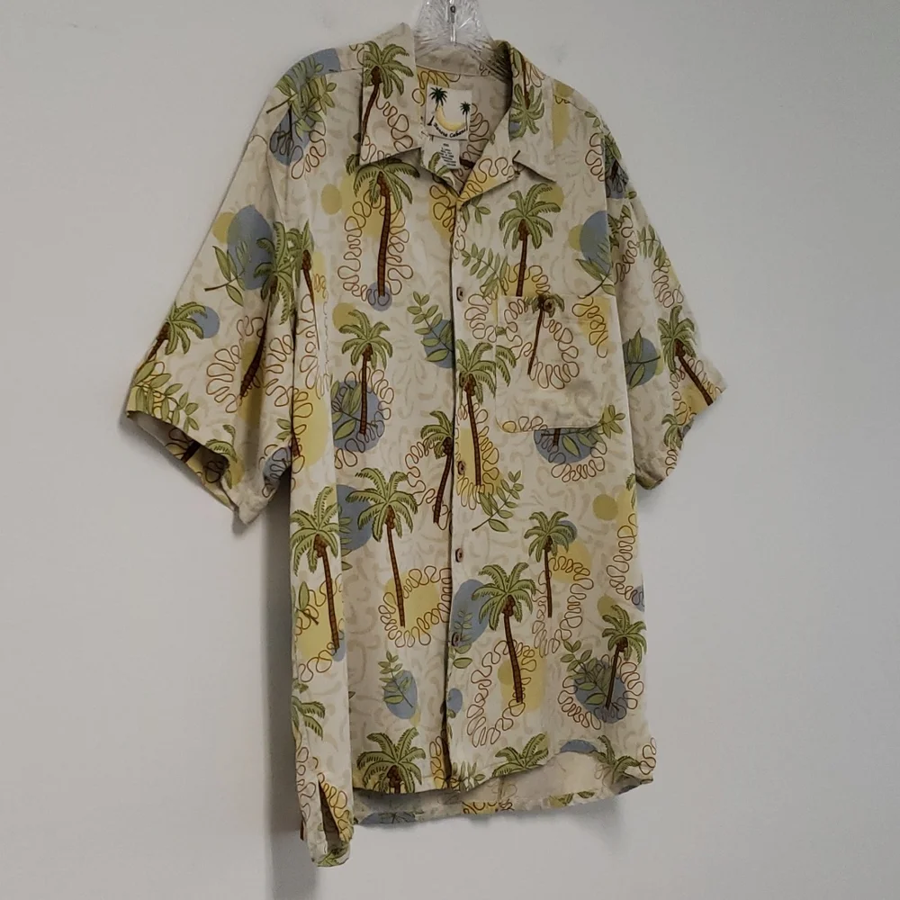 Banana Cabana 100% silk‎ button front shirt size large